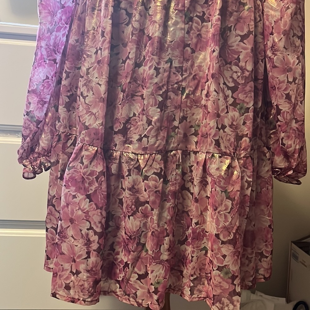 Crystal doll pink floral long sleeve dress with elasticized bust - Picture 6 of 13